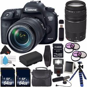 Canon EOS 7D Mark II (International Model) with 18-135mm f/3.5-5.6 IS USM Lens & W-E1 Wi-Fi Adapter 9128B135 + Canon EF 75-300mm f/4-5.6 III Telephoto Zoom Lens + 64GB SDXC Card + Carrying Case