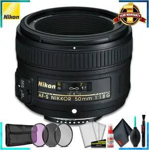 Nikon AF-S NIKKOR 50mm f/1.8G Camera Lens (Intl Model) + 3 Pcs Filter Kit + Cleaning Kit