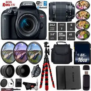 Canon EOS Rebel T7i DSLR Camera with 18-55mm IS STM Lens + Tripod + UV FLD CPL Filter Kit + 4 PC Macro Kit + Wide Angle & Telephoto Lens + Camera Case + Card Reader - Intl Model