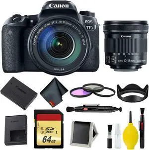 Canon EOS 77D DSLR Camera with 18-135mm USM Lens Memory and Filter Kit w/ Bonus 10-18mm Lens