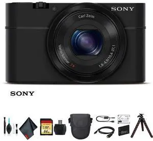 Sony Cyber-shot DSC-RX100 Camera DSCRX100/B With Soft Bag, Tripod, Additional Battery, 64GB Memory Card, Card Reader , Plus Essential Accessories