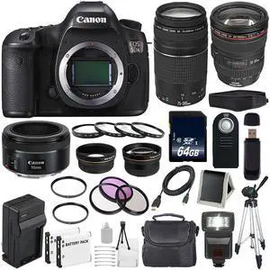 Canon EOS 5DS DSLR Camera (International Model) 0581C002 + Canon EF 24-105mm f/4L is USM Lens + Canon EF 75-300 III+ EF 50mm f/1.8 STM Lens + LP-E6 Replacement Battery + Charger Bundle