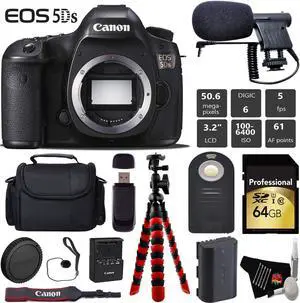 Canon EOS 5DS DSLR Camera (Body Only) + Wireless Remote + Condenser Microphone + Case + 64GB Memory Card + Tripod + Card Reader Bundle - Intl Model