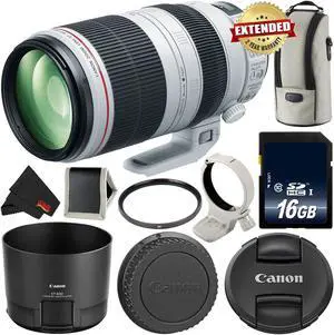 Canon EF 100-400mm f/4.5-5.6L IS II USM Lens International Version + 16GB SDHC Class 10 Memory Card + 77mm UV Filter + Memory Card Wallet + MicroFiber Cloth Bundle