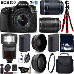 Canon EOS 80D DSLR Camera with 18135mm is STM Lens  55250mm is STM Lens  Flash  UV FLD CPL Filter Kit  Wide Angle  Telephoto Lens  Case  Tripod  Card Reader  Intl Model