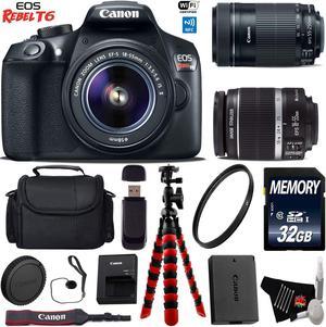 Canon EOS Rebel T6 DSLR Camera with 18-55mm IS Lens & 55-250mm IS STM Lens + Flexible Tripod + Card Reader + UV Protection Filter + Professional Case + Bundle (Intl Model)