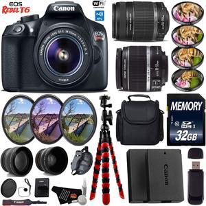 Canon EOS Rebel T6 DSLR Camera + 18-55mm IS Lens & 55-250mm IS II Lens + Wide Angle & Telephoto Lens + UV FLD CPL Filter Kit + 4 PC Macro Kit + Case + Tripod + Card Reader + Bundle (Intl Model)