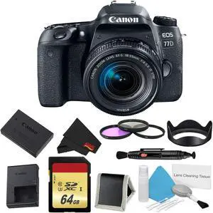Canon EOS 77D DSLR Camera with 18-55mm Lens Bundle w/ 3 Piece Filter & Memory Kit (Intl Model)