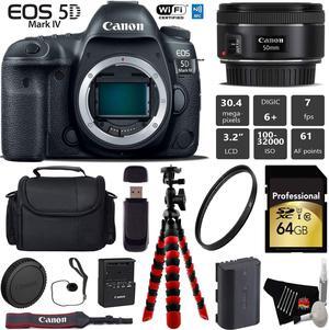 Canon EOS 5D Mark IV DSLR Camera with 50mm f/1.8 STM Lens + Wireless Remote + UV Protection Filter + Case + Wrist Strap + Tripod + Card Reader - Intl Model