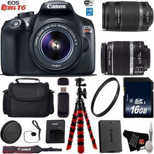 Canon EOS Rebel T6 DSLR Camera with 18-55mm IS Lens & 55-250mm IS II Lens + Flexible Tripod + UV Protection Filter + Professional Case + Card Reader + Bundle (Intl Model)