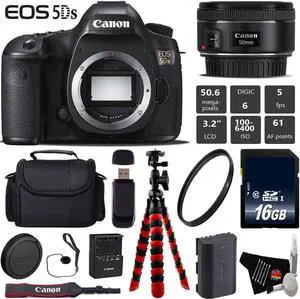 Canon EOS 5DS DSLR Camera With 50mm f/1.8 STM Lens + Wireless Remote + UV Protection Filter + Case + 16GB Memory Card + Tripod + Card Reader Bundle - Intl Model