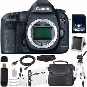 Canon EOD 5D III Digital Camera International Model + LP-E6 Battery + 64GB SDXC Class 10 Card Bundle