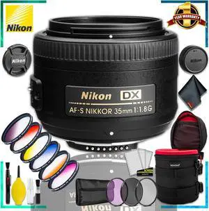 Nikon AF-S DX NIKKOR 35mm f/1.8G Lens + 4.5 inch Vivitar Premium Lens Case + Vivitar Graduated Color Filter Kit + 3pcs UV Lens Filter Kit + Cleaning Kit
