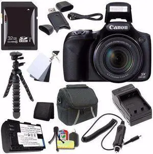 Canon PowerShot SX530 HS Digital Camera (Black) (International Model No Warranty) + NB-6L Battery + External Charger + 32GB SDHC Card + Case + Mini Flexible Tripod Saver Bundle