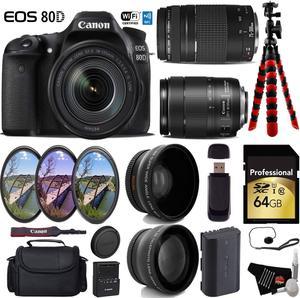 Canon EOS 80D DSLR Camera with 18-135mm is STM Lens & 75-300mm III Lens + Tripod + UV FLD CPL Filter Kit + Wide Angle & Telephoto Lens + Camera Case + Card Reader - Intl Model