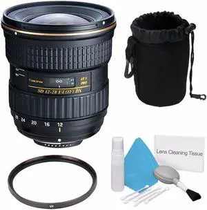 Tokina 12-28mm f/4.0 AT-X Pro APS-C Lens for Canon (International Model) +Deluxe Cleaning Kit + 77mm UV Filter + Deluxe Lens Pouch Bundle 5