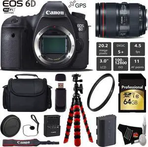 Canon EOS 6D DSLR Camera with 24-105mm f/4L II Lens + Wireless Remote + UV Protection Filter + Case + Wrist Strap + Tripod + Card Reader - Intl Model