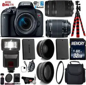 Canon EOS Rebel T7i DSLR Camera with 18-55mm IS STM Lens & 75-300mm III Lens + Camera Case + Flash + UV FLD CPL Filter Kit + Wide Angle & Telephoto Lens + Tripod + Card Reader - Intl Model