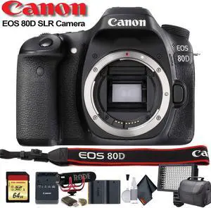 Canon EOS 80D DSLR Camera (Intl Model) (1263C004) W/ Bag, Extra Battery, LED Light, Mic, Filters and More - Advanced Bundle