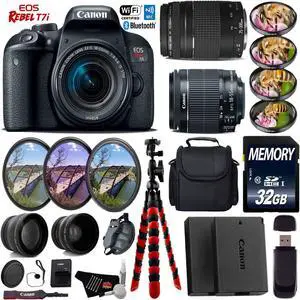 Canon EOS Rebel T7i DSLR Camera with 18-55mm IS STM Lens & 75-300mm III Lens + Wide Angle & Telephoto Lens + UV FLD CPL Filter Kit + 4 PC Macro Kit + Case + Tripod + Card Reader- Intl Model
