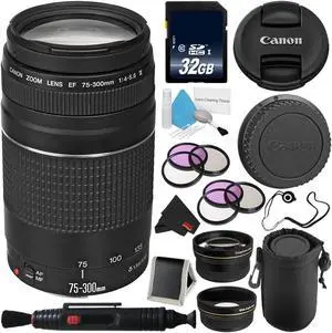 Canon EF 75-300mm f/4-5.6 III Telephoto Zoom Lens 6473A003 + Lens Pen Cleaner + Deluxe Lens Pouch + 58mm 3 Piece Filter Kit + Deluxe Cleaning Kit + 58mm 2x Telephoto Lens + MicroFiber Cloth Bundle