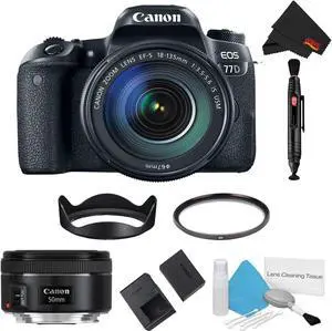 Canon EOS 77D DSLR Camera with 18-135mm Lens Bundle + Bonus 50mm Lens (Intl Model)