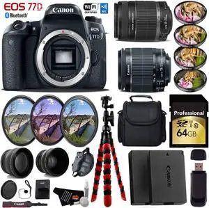 Canon EOS Rebel 77D DSLR Camera with 18-55mm Lens + 55-250mm is II (Intl Model) (64GB, Professional Kit)