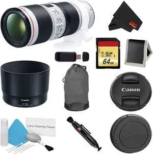 Canon EF 70-200mm f/4L IS II USM Lens Bundle w/ 64GB Memory Card + Accessories (Intl Model)