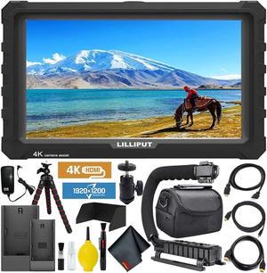 Lilliput A7S Full HD 7 Inch IPS Video Camera Field Monitor with 4K Support (Black Case) HDMI Ports Essentials Bundle with Stabilizing Handle, Tripod, HDMI Cables, Carrying Case, and Cleaning Kit