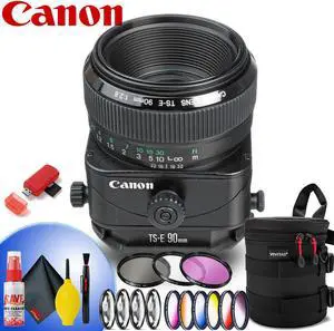 Canon TS-E 90mm f/2.8 Tilt-Shift Lens (Intl Model) - Prime + Artistic Portraiture + Product Photography With: Pro UV/CPL/F, Macro + Graduated Filter Set + Cleaning Kit + Card Reader