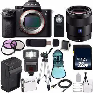 Sony Alpha a7S II a7S Mark II a7SII ILCE7SM2/B Mirrorless Digital Camera (International Model ) + Sony Sonnar T FE 55mm f/1.8 ZA Lens + 49mm Filter Kit 6AVE Bundle 92