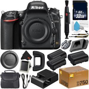 Nikon D750 DSLR Camera (Body Only) 1543 (International Model) + EN-EL14A Rechargeable Li-Ion Battery + 32GB SDHC Class 10 Memory Card + Carrying Case + Deluxe Cleaning Kit + Memory Card Wallet Bundle