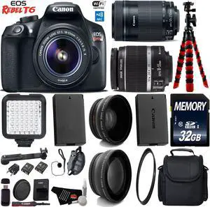 Canon EOS Rebel T6 DSLR Camera with 18-55mm IS Lens & 55-250mm IS STM Lens + LED + Camera Case + UV FLD CPL Filter Kit + Wide Angle & Telephoto Lens + Tripod + Card Reader + Bundle (Intl Model)