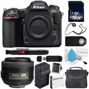 Nikon D500 DSLR Camera (Body Only) (International Model)  + Nikon AF-S DX NIKKOR 35mm f/1.8G Lens + Carrying Case + Universal Wireless Remote Shutter Release Bundle