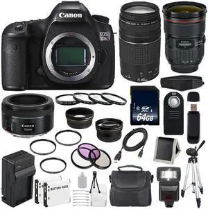 Canon EOS 5DS R DSLR Camera (International Model) (0582C002) + Canon EF 75-300 III + EF 50mm f/1.8 STM Lens Bundle
