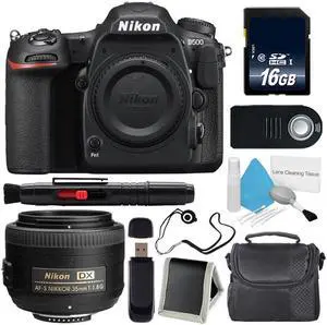 Nikon D500 DSLR Camera (Body Only) (International Model)  + Nikon AF-S DX NIKKOR 35mm f/1.8G Lens + Carrying Case + Universal Wireless Remote Shutter Release Bundle