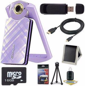 Casio EX-TR60 Self Portrait/ Selfie Digital Camera (Light Violet) + 16GB microSD Memory Card + Micro HDMI Cable + SDHC Card USB Reader + Memory Card Wallet + Deluxe Starter Kit 6AVE Bundle
