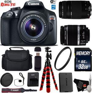 Canon EOS Rebel T6 DSLR Camera with 18-55mm IS II Lens & 75-300mm III Lens + Flexible Tripod + Card Reader + UV Protection Filter + Professional Case + Bundle (Intl Model)