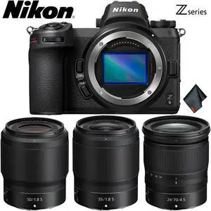 Nikon Z6 Mirrorless Digital Camera + NIKKOR Z 24-70mm f/4 S Lens NIKKOR Z 35mm f/1.8 S Lens NIKKOR Z 50mm f/1.8S Lens Intl Model
