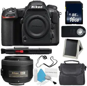 Nikon D500 DSLR Camera (Body Only) (International Model)  + Nikon AF-S DX NIKKOR 35mm f/1.8G Lens + Carrying Case + Universal Wireless Remote Shutter Release Bundle