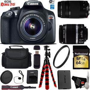 Canon EOS Rebel T6 DSLR Camera with 18-55mm IS II Lens & 75-300mm III Lens + Flexible Tripod + Professional Case + UV Protection Filter + Card Reader + Bundle (Intl Model)