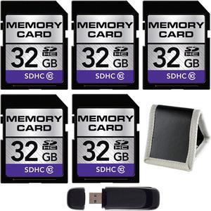 32GB SDHC Class 10 Memory Card + SD Card USB Reader + Memory Card Wallet Bundle (5-Pack)