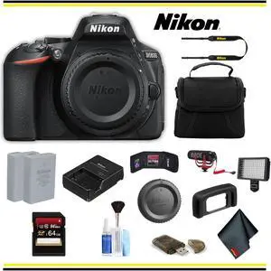 Nikon D5600 DSLR Camera Advanced Bundle Body W/ Bag, Extra Battery, LED Light, Mic, and More - (Intl Model)