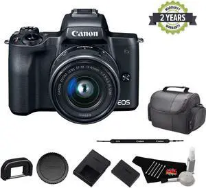 Canon EOS M50 Mirrorless Digital Camera with 15-45mm Lens and 4K Video Starter Bundle - Intl Model w/ 2 Year Seller Warranty