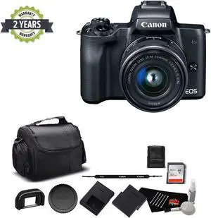 Canon EOS M50 Mirrorless Digital Camera with 15-45mm Lens and 4K Video Bundle with 32GB Memory Card + Spare Battery + More - Intl Model w/ 2 Year Seller Warranty