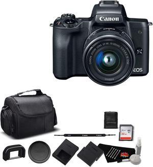 Canon EOS M50 Mirrorless Digital Camera with 15-45mm Lens and 4K Video Bundle with 32GB Memory Card + Spare Battery + More - Intl Model
