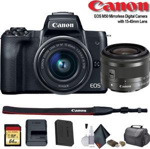 Canon EOS M50 Mirrorless Digital Camera with 15-45mm Lens (Intl Model) (2680C011) - Starter Bundle