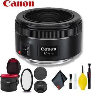 Canon EF 50mm f/1.8 STM Lens (Intl Model) w/ Filter + Lens Case Bundle