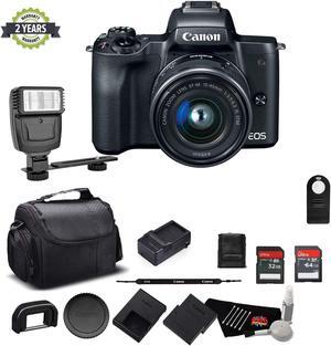 Canon EOS M50 Mirrorless Digital Camera with 15-45mm Lens and 4K Video Bundle w/ Memory Cards, Digital Slave Flash, Spare Battery + More - Intl Model w/ 2 Year Seller Warranty