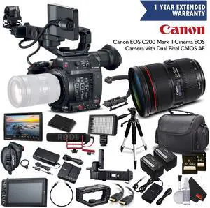Canon EOS C200 Cinema Camera 2215C002 & 24-70mm f/2.8L II USM Lens with 2 Memory Cards, 2 Extra Batteries, Mic, Case, Le